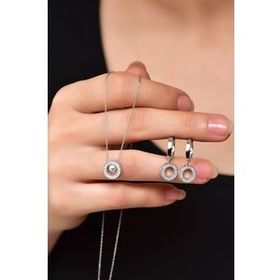 Papatya Silver 925 Ayar Gümüş Rose Kaplama İncili Yuvarlak Rodyum Kolye Ve Küpe Set