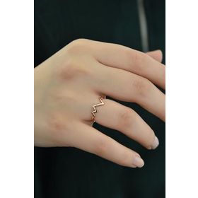 Papatya Silver 925 Ayar Gümüş Rose Kaplama Kalp Ritmi Ayarlanabilir Yüzük