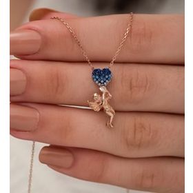 Papatya Silver 925 Ayar Gümüş Rose Kaplama Kalp Tutan Melek Kolye