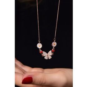 Papatya Silver 925 Ayar Gümüş Rose Kaplama Kelebek Uğur Böceği Papatya Kolye