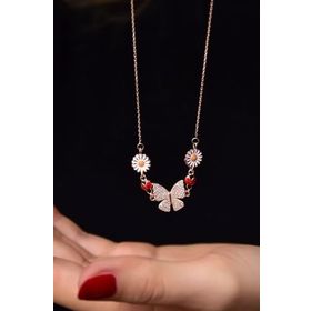 Papatya Silver 925 Ayar Gümüş Rose Kaplama Kelebek Uğur Böceği Papatya Kolye