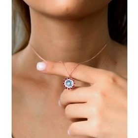 Papatya Silver 925 Ayar Gümüş Rose Kaplama Kırmızı Mavi Mineli Papatya Kolye