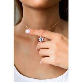 Papatya Silver 925 Ayar Gümüş Rose Kaplama Kırmızı Mavi Mineli Papatya Kolye