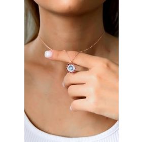 Papatya Silver 925 Ayar Gümüş Rose Kaplama Kırmızı Mavi Mineli Papatya Kolye
