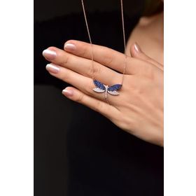 Papatya Silver 925 Ayar Gümüş Rose Kaplama Lacivert Beyaz Yusufçuk Kolye
