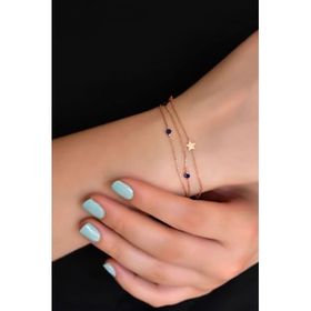 Papatya Silver 925 Ayar Gümüş Rose Kaplama Lacivert Taşlı Yıldız Zincir Bileklik