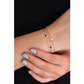 Papatya Silver 925 Ayar Gümüş Rose Kaplama Lacivert Taşlı Yıldız Zincir Bileklik