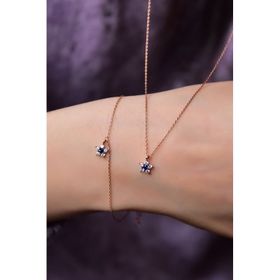 Papatya Silver 925 Ayar Gümüş Rose Kaplama Lacivert Zirkon Taşlı Mini Çiçek Kolye ve Bileklik Set