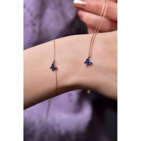Papatya Silver 925 Ayar Gümüş Rose Kaplama Lacivert Zirkon Taşlı Mini Kelebek Kolye ve Bileklik Set