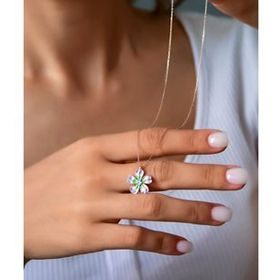 Papatya Silver 925 Ayar Gümüş Rose Kaplama Lila Mineli Yonca Kadın Kolye