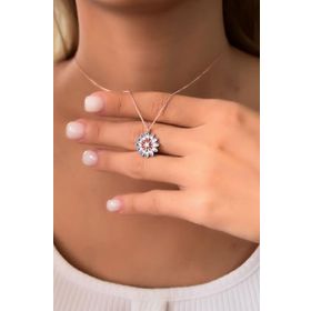Papatya Silver 925 Ayar Gümüş Rose Kaplama Mavi Mineli Papatya Kolye