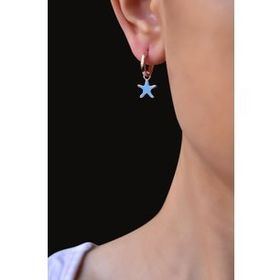 Papatya Silver 925 Ayar Gümüş Rose Kaplama Mavi Mineli Yıldız Halka Küpe
