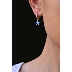 Papatya Silver 925 Ayar Gümüş Rose Kaplama Mavi Mineli Yıldız Halka Küpe