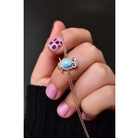 Papatya Silver 925 Ayar Gümüş Rose Kaplama Mavi Opal Baykuş Bileklik