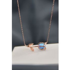 Papatya Silver 925 Ayar Gümüş Rose Kaplama Mavi Opal Lale Kolye