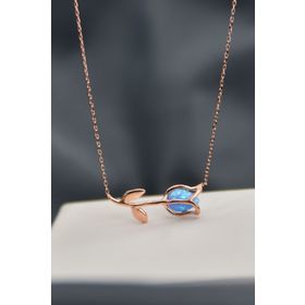 Papatya Silver 925 Ayar Gümüş Rose Kaplama Mavi Opal Lale Kolye