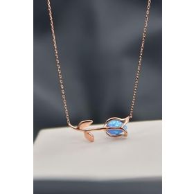 Papatya Silver 925 Ayar Gümüş Rose Kaplama Mavi Opal Lale Kolye