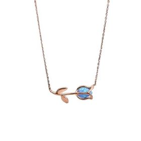 Papatya Silver 925 Ayar Gümüş Rose Kaplama Mavi Opal Lale Kolye