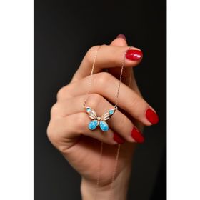 Papatya Silver 925 Ayar Gümüş Rose Kaplama Mavi Sedef Mineli Kelebek Kolye