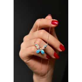 Papatya Silver 925 Ayar Gümüş Rose Kaplama Mavi Sedef Mineli Kelebek Kolye
