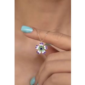 Papatya Silver 925 Ayar Gümüş Rose Kaplama Mineli Lacivert Tektaş Yonca Kolye