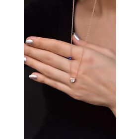 Papatya Silver 925 Ayar Gümüş Rose Kaplama Mineli Nazar Tektaş Kalp Kolye