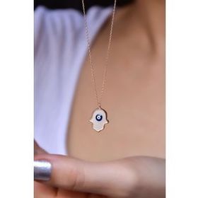 Papatya Silver 925 Ayar Gümüş Rose Kaplama Nazar mineli Sedef Fatma Eli Kolye