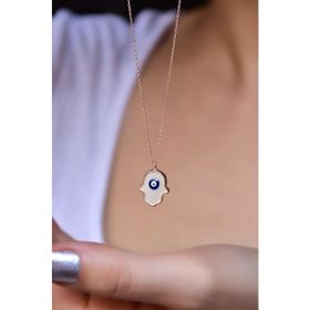 Papatya Silver 925 Ayar Gümüş Rose Kaplama Nazar mineli Sedef Fatma Eli Kolye