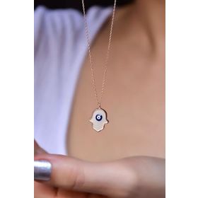 Papatya Silver 925 Ayar Gümüş Rose Kaplama Nazar mineli Sedef Fatma Eli Kolye