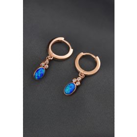 Papatya Silver 925 Ayar Gümüş Rose Kaplama Opal Oval Halka Küpe