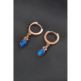 Papatya Silver 925 Ayar Gümüş Rose Kaplama Opal Oval Halka Küpe