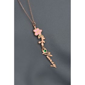 Papatya Silver 925 Ayar Gümüş Rose Kaplama Özel Tasarım Kalp Doğum Taşlı Mineli Mayıs Ayı Çiçeği Isim Kolye