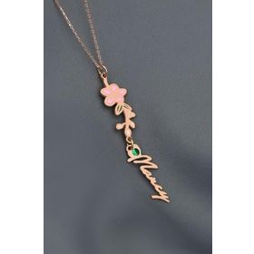 Papatya Silver 925 Ayar Gümüş Rose Kaplama Özel Tasarım Kalp Doğum Taşlı Mineli Mayıs Ayı Çiçeği Isim Kolye
