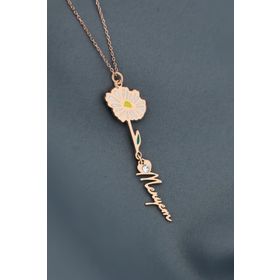 Papatya Silver 925 Ayar Gümüş Rose Kaplama Özel Tasarım Kalp Doğum Taşlı Mineli Nisan Ayı Çiçeği Isim Kolye