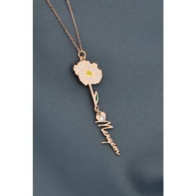 Papatya Silver 925 Ayar Gümüş Rose Kaplama Özel Tasarım Kalp Doğum Taşlı Mineli Nisan Ayı Çiçeği Isim Kolye