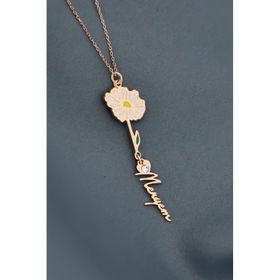Papatya Silver 925 Ayar Gümüş Rose Kaplama Özel Tasarım Kalp Doğum Taşlı Mineli Nisan Ayı Çiçeği Isim Kolye