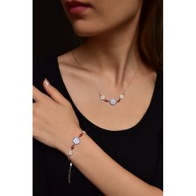 Papatya Silver 925 Ayar Gümüş Rose Kaplama Papatya Uğur Böceği Nazar Kolye ve Bileklik Set