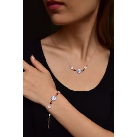 Papatya Silver 925 Ayar Gümüş Rose Kaplama Papatya Uğur Böceği Nazar Kolye ve Bileklik Set