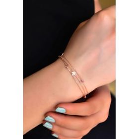 Papatya Silver 925 Ayar Gümüş Rose Kaplama Pembe Taşlı Yıldız Zincir Bileklik