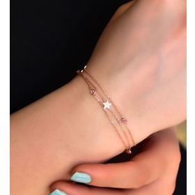Papatya Silver 925 Ayar Gümüş Rose Kaplama Pembe Taşlı Yıldız Zincir Bileklik