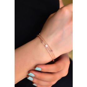 Papatya Silver 925 Ayar Gümüş Rose Kaplama Pembe Taşlı Yıldız Zincir Bileklik