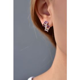 Papatya Silver 925 Ayar Gümüş Rose Kaplama Renkli Baget Taşlı Küpe