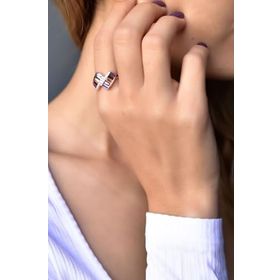 Papatya Silver 925 Ayar Gümüş Rose Kaplama Renkli Baget Taşlı Yüzük