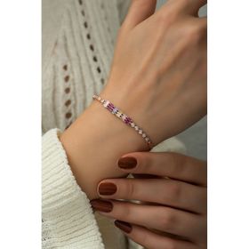Papatya Silver 925 Ayar Gümüş Rose Kaplama Renkli Baget Üç Sıra Taşlı Su Yolu Bileklik