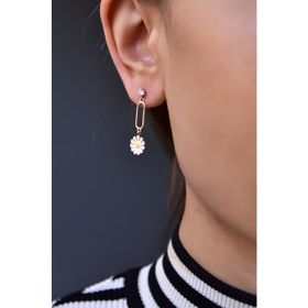 Papatya Silver 925 Ayar Gümüş Rose Kaplama Sallantılı Köşesiz Dikdörtgen Tektaş Papatya Küpe