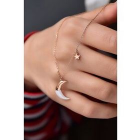 Papatya Silver 925 Ayar Gümüş Rose Kaplama Sedef Ay Yıldız Kolye