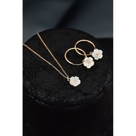 Papatya Silver 925 Ayar Gümüş Rose Kaplama Sedef Manolya Çiçeği Kolye ve Halka Küpe Set