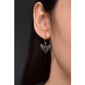 Papatya Silver 925 Ayar Gümüş Rose Kaplama Siyah Zirkon Taşlı Kadın Anka Kuşu Figürlü Halkalı Küpe