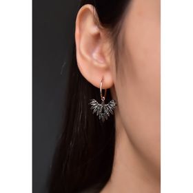 Papatya Silver 925 Ayar Gümüş Rose Kaplama Siyah Zirkon Taşlı Kadın Anka Kuşu Figürlü Halkalı Küpe
