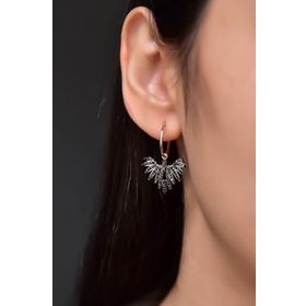 Papatya Silver 925 Ayar Gümüş Rose Kaplama Siyah Zirkon Taşlı Kadın Anka Kuşu Figürlü Halkalı Küpe